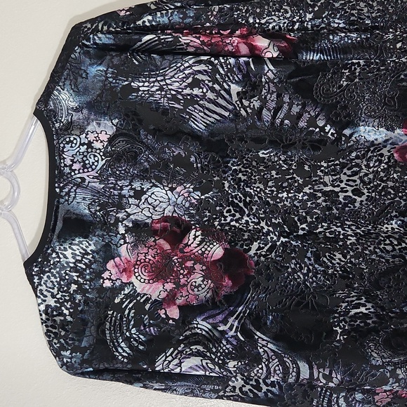 Peck & Peck Burnout Velvet Fringe Floral Leopard Kimono / Robe Sz L - Picture 9 of 15